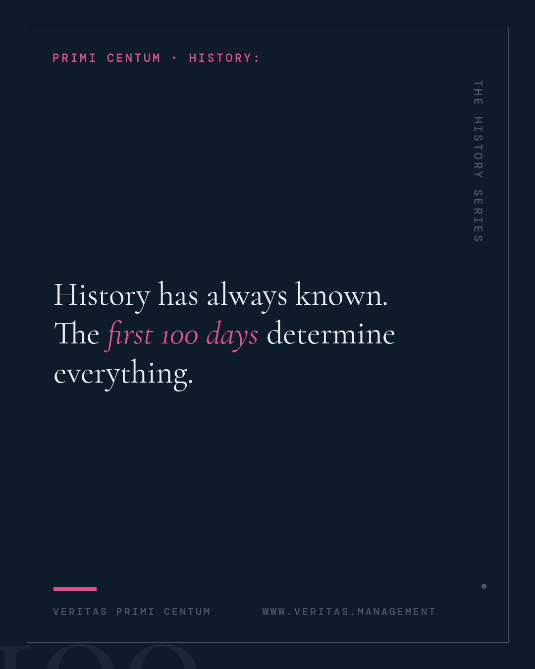 Primi Centum History Series card on the first 100 days determining everything