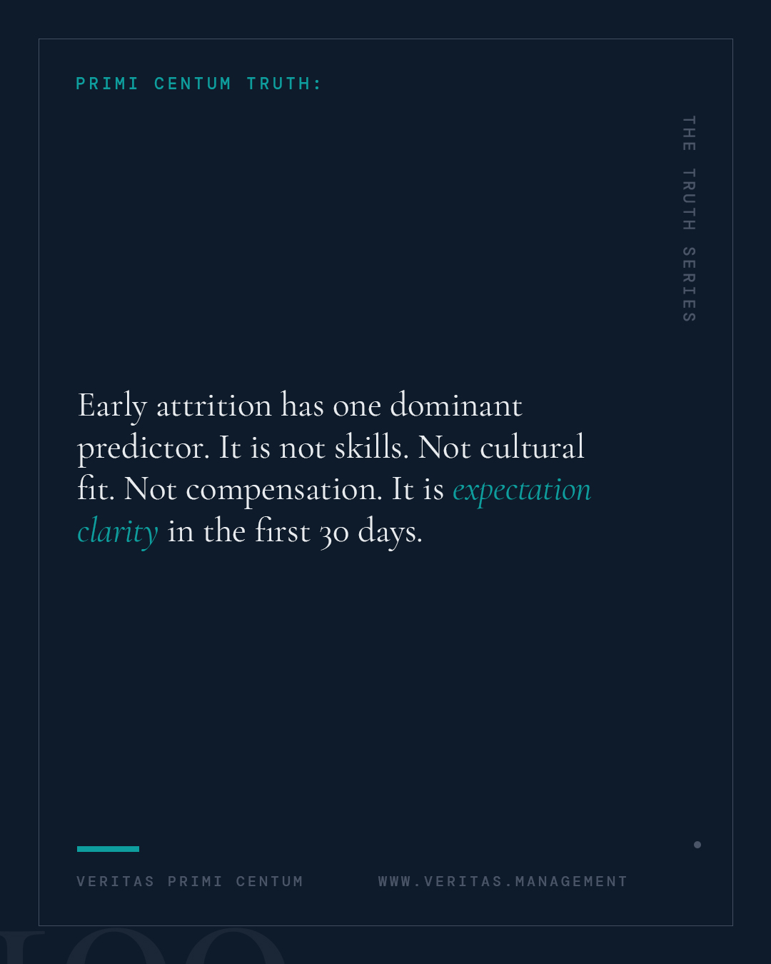 Primi Centum Truth Series card on expectation clarity in the first 30 days